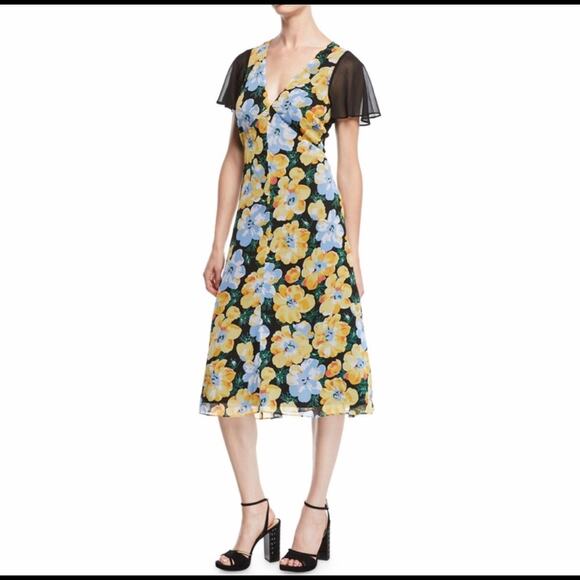 Club Monaco Coran Floral Flutter-Sleeve Cutout Midi Dress Size 8 - Picture 1 of 12